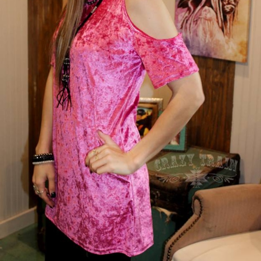 Pink Velvet Cold Shoulder Tunic